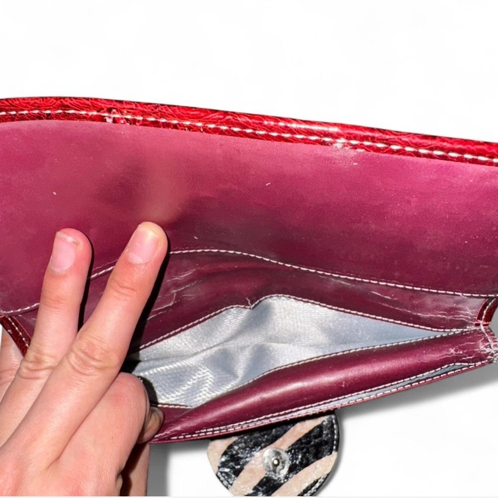 Red Croc Embossed Wallet With Zebra Accent - image 3